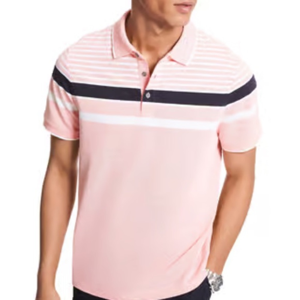 Michael Kors Stylish Pink Striped Polo Shirt